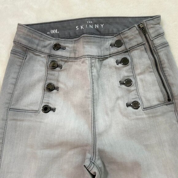 Women's WHBM "The Skinny" Grey Sailor Jeans with a side Zip and Faux Buttons - Picture 2 of 11